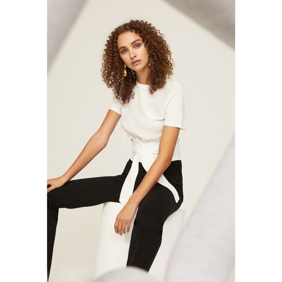 Modern Citizen Jude Cropped Wrap Top Size Small White Crepe Minimalist Chic - Picture 2 of 13